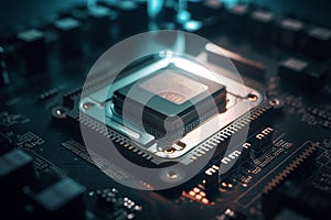 processor chip, technology environment, blockchain concept. ai generative
