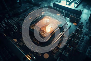 processor chip, technology environment, blockchain concept. ai generative