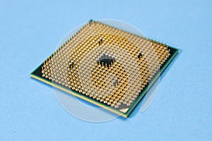 Processor from a computer on a blue background. computer repair