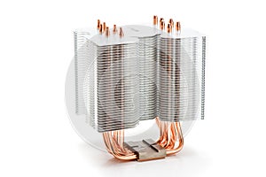 Processor cooler with heat pipe on white background