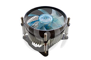 Processor cooler on a white background,Cooling for a computer on the motherboard is isolated on a white background