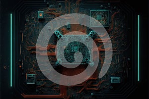 Processor CPU or GPU microchip on dark mother board