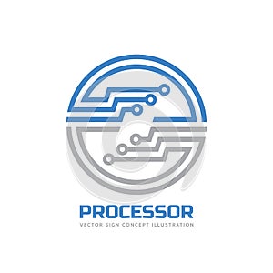 Processor CPU - vector logo template for corporate identity. Abstract computer chip sign. Network, internet technology concept