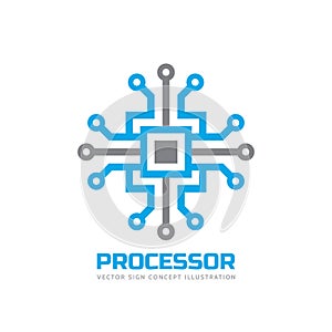 Processor CPU - vector logo template for corporate identity. Abstract computer chip sign. Network, internet technology concept.