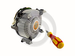 Processor heatsink cooler fan and screw-driver