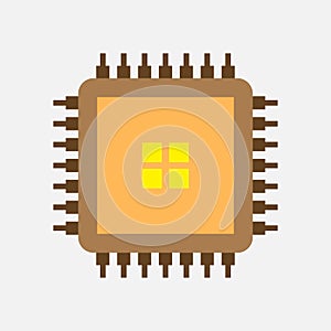 Processor icon with flat color style. Vector illustration.