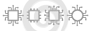 Processor line icon, microchip cpu technology board, Central processing unit. Design element flat, simple silhouette.