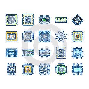 Processor microchip digital electronic hardware technology icons