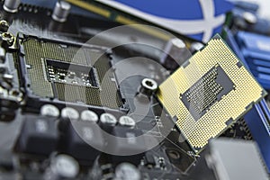 processor on the motherboard with socket prepared for installation