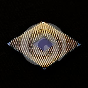 Processor to the computer. Concept for technology and computing. Detail of connectors. CPU Chip Processor for tech science