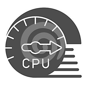 Processor usage and load speed solid icon. CPU chip performance sensor symbol, glyph style pictogram on white background