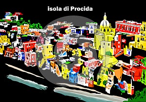 Procida island with its colorful houses