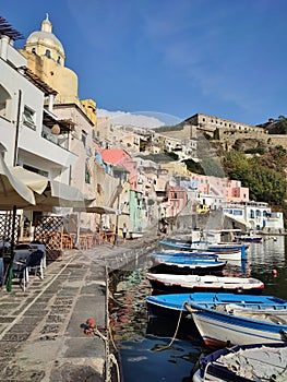 Procida - Scorcio del borgo dalla banchina di Marina di Corricella photo