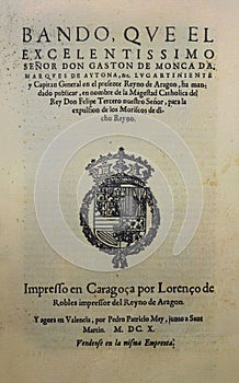 1610 Proclamation for Expulsion of Moriscos at Kingdom of Aragon by King Philip III of Spain