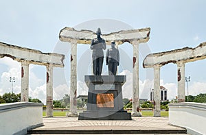 Proclamation statue in ruins, Museum Tugu Pahlawan in Surabaya, East Java, Indonesia