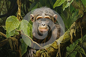 Proconsul prehistoric primate in its natural, lush, and forested environment. Fossil Evolution ancestor of Homo sapiens photo