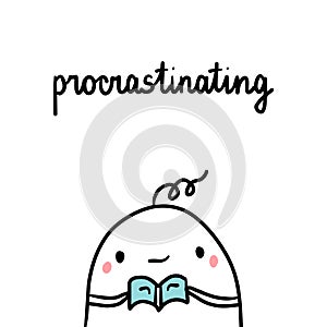 Procrastinating bad habit hand drawn illustration with cute marshmallow