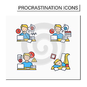 Procrastination color icons set