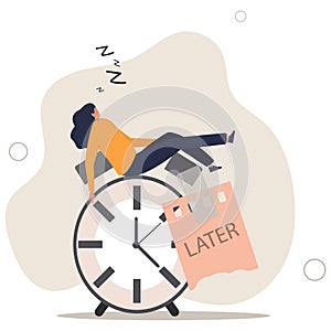 Procrastination do it later, postpone to work tomorrow, unproductive and excuse concept.flat vector illustration