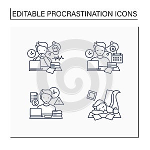 Procrastination line icons set