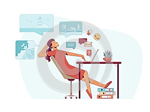 Procrastination and needed rest cartoon vector illustration photo