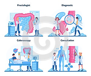 Proctologist concept set. Doctor examine intestine. Idea of health photo