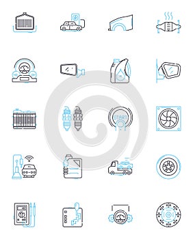 Procure a wagon linear icons set. Purchase, Transport, Logistics, Freight, Hauling, Carriage, Conveyance line vector and