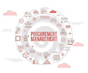 Procurement management concept with icon set template banner and circle round shape