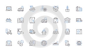 Procurement pathway line icons collection. Procure, Supply, Acquisition, Sourcing, Purchasing, Negotiation, Vendor