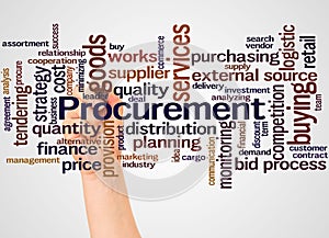 Procurement word cloud and hand with marker concept photo