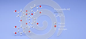 procyanidin a2 molecule, molecular structures, antioxidant, 3d model, Structural Chemical Formula and Atoms with Color Coding
