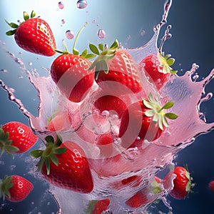 produce a macro photograph of a single droplet of strawberry milk suspended in mid air after a splas photo