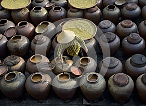 Produce soy sauce in tradition village at Hungyen province, Vietnam, this is a handicraft part 31