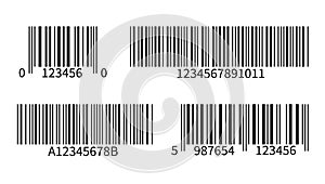 Product code. Line bar stickers with barcode for scan uniquecode bars retail reader vector isolated template