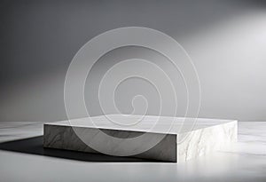 Product cosmetic rendering mockup wall splay stone podium shadows product White 3d podium slab piece stone poduim product