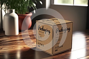 Product cubic box mockup - Realistic brown carton package with copy space