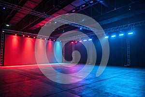 Product display backdrop with red and blue neon lighting