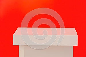 Product display background. White Square Box Podium On Red Background.