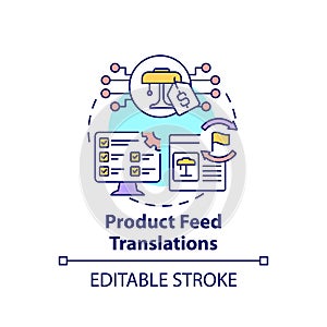 Product feed translations concept icon