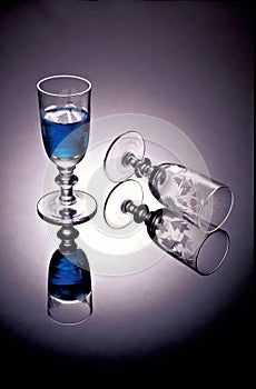 Still life of etched crystal glasses photo