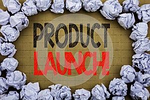 Product Launch. Business concept for New Products Start written on vintage background with copy space on old background with folde