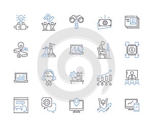 Product launch outline icons collection. Product, Launch, Release, Rollout, Unveil, Debut, Introduce vector and
