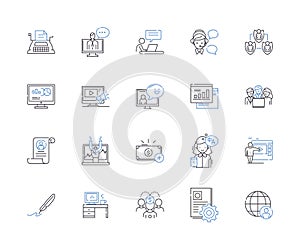 Product launch outline icons collection. Product, Launch, Release, Rollout, Unveil, Debut, Introduce vector and