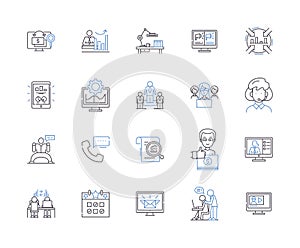 Product launch outline icons collection. Product, Launch, Release, Rollout, Unveil, Debut, Introduce vector and