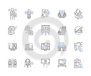 Product launch outline icons collection. Product, Launch, Release, Rollout, Unveil, Debut, Introduce vector and
