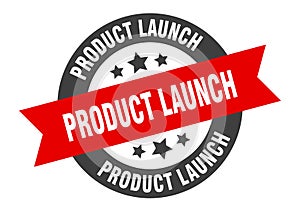 product launch sign. round ribbon sticker. isolated tag