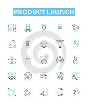 Product launch vector line icons set. Launch, Product, Concept, Promotion, Strategy, Research, Audience illustration