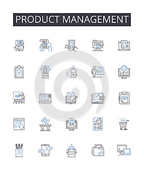 Product management line icons collection. Business development, Brand management, Marketing strategy, Sales operations