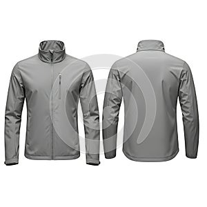 Men's Gray Softshell Jacket Front and Back View