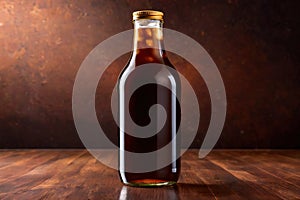 Product packaging mockup photo of cold brew coffee glass bottle, studio advertising photoshoot